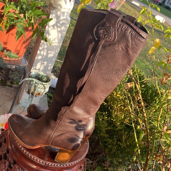 VintageCoach Womens Knee High Riding Boots Size 8 Brown Leather Tassels Western - Picture 1 of 16